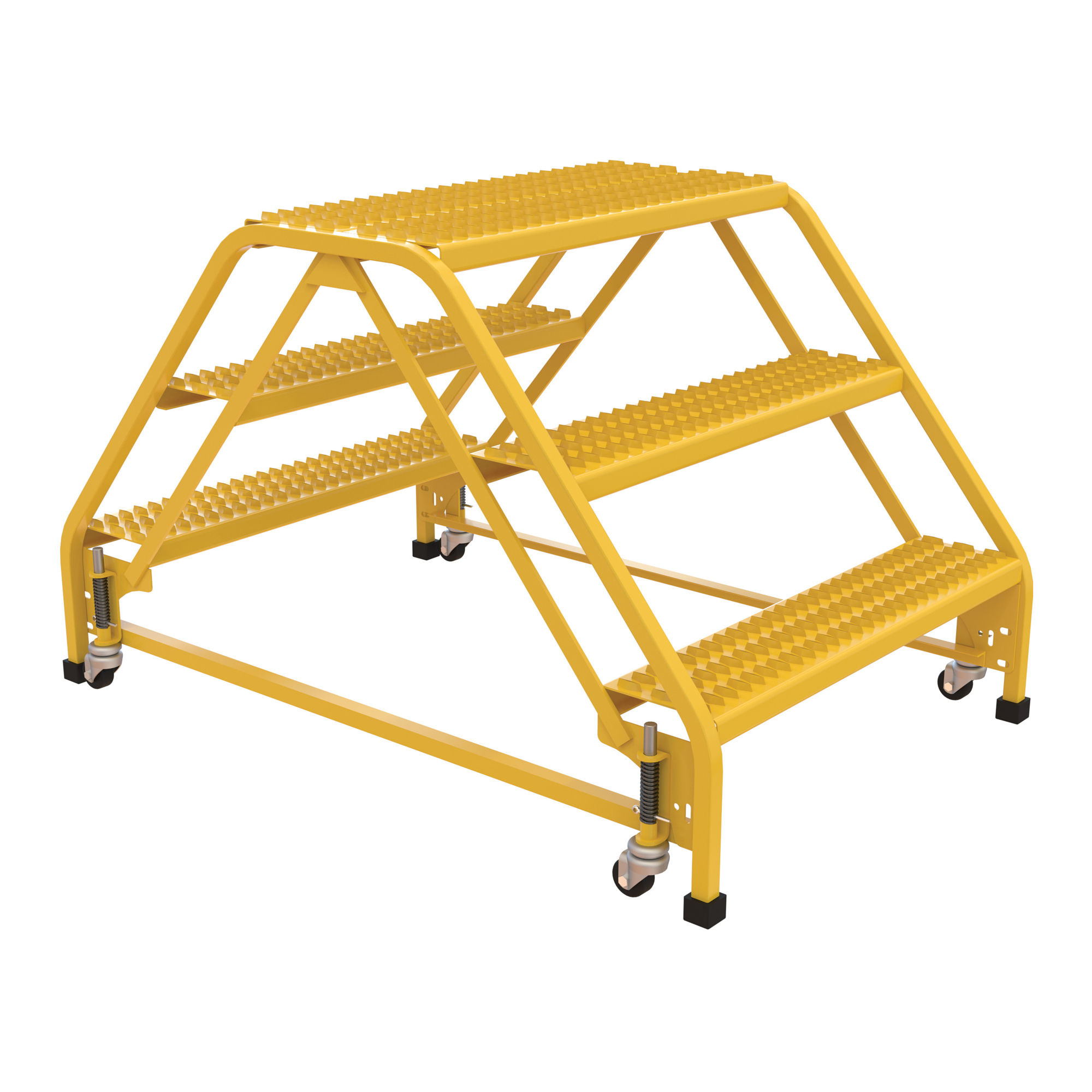Vestil Double-Sided Step Ladder - 3 Steps, 30in. Overall Height, Steel, Grip Strut, Yellow, Model# LAD-DD-P-32-3-G